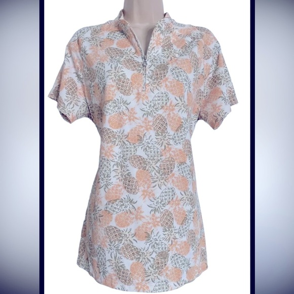 Coral Bay Golf Pineapple Print Shirt Petite Medium – Quick Dry, UPF 50 - Picture 1 of 5